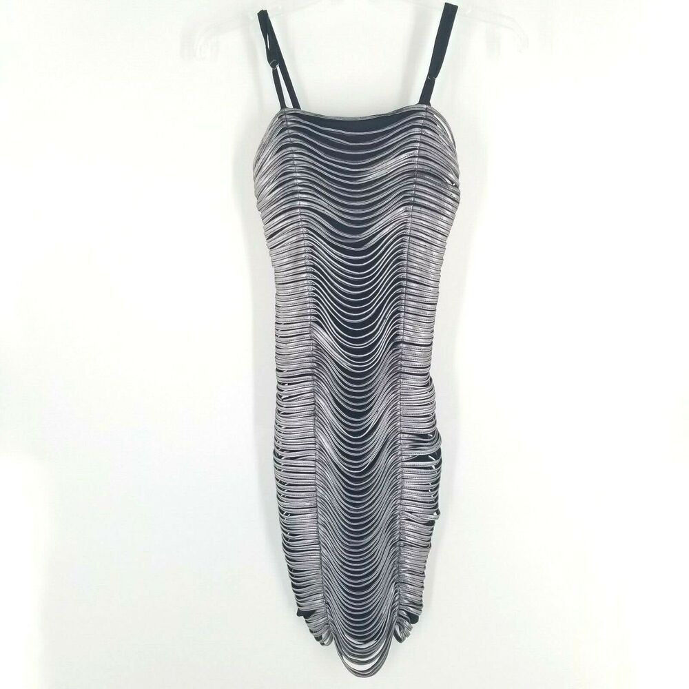 Beulah Style Women's Small Bodycon Cable Dress Party Clubbing Silver Black
